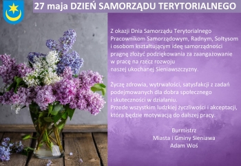 Zdjęcie główne dla: 'Życzenia Burmistrza Miasta i Gminy Sieniawa z okazji Dnia Samorządu Terytorialnego, 27 maja 2021 r.' 