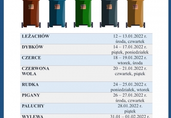 Zdjęcie główne dla: 'Harmonogram składania deklaracji o wysokości opłaty za gospodarowanie odpadami komunalnymi na rok 2022' 