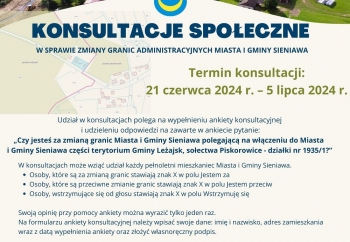 Zdjęcie główne dla: 'Konsultacje społeczne w sprawie zmiany granic administracyjnych Miasta i Gminy Sieniawa' 