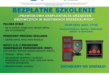Zdjęcie główne dla: 'Zapraszamy na bezpłatne szkolenie pn. „Prawidłowa eksploatacja urządzeń grzewczych w budynkach mieszkalnych”'