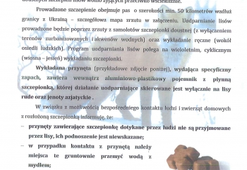 Zdjęcie główne dla: 'Dodatkowa akcja doustnych szczepień lisów wolno żyjących przeciwko wściekliźnie w dniach 8 - 15 listopada 2024 r.' 