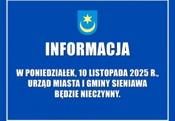 Zdjęcie główne dla: '10 listopada Urząd Miasta i Gminy Sieniawa nieczynny' 