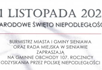Zdjęcie główne dla: 'ZAPRASZAMY NA OBCHODY 107. ROCZNICY ODZYSKANIA PRZEZ POLSKĘ NIEPODLEGŁOŚCI' 