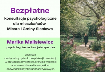 Zdjęcie główne dla: 'Bezpłatne konsultacje psychologiczne dla mieszkańców Miasta i Gminy Sieniawa' 