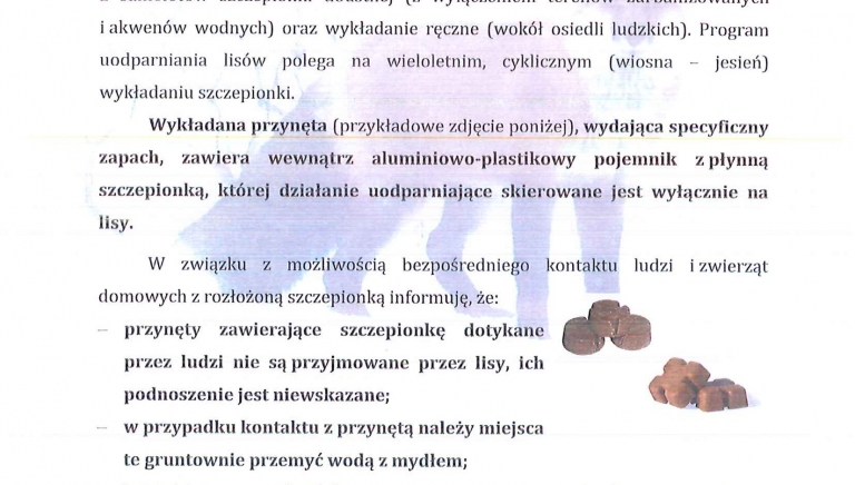 Zdjęcie główne newsa: Komunikat Podkarpackiego Wojewódzkiego Lekarza Weterynarii w sprawie przeprowadzenia ochronnych szczepień lisów