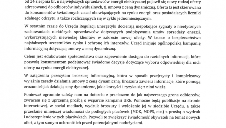 Zdjęcie główne newsa: Kampania promocyjna Urzędu Regulacji Energetyki dotycząca umowy z ceną dynamiczną u sprzedawców energii