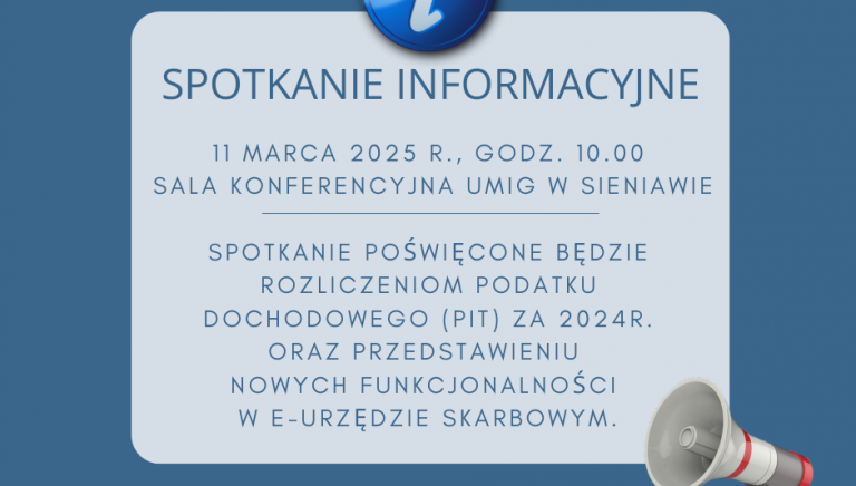Zdjęcie główne newsa: Spotkanie informacyjne w sprawie rozliczenia podatku dochodowego (PIT) za 2024r.
