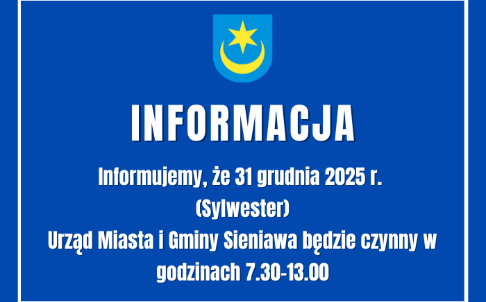 Zdjęcie główne newsa: Informacja o godzinach pracy Urzędu Miasta i Gminy w Sieniawie