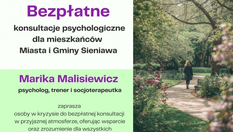 Zdjęcie główne newsa: Bezpłatne konsultacje psychologiczne dla mieszkańców Miasta i Gminy Sieniawa