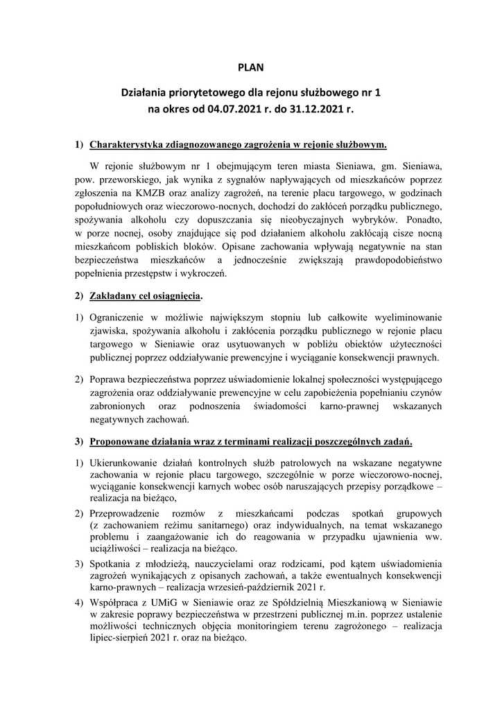 Plan priorytetowy I